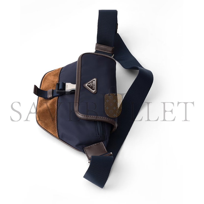 Pra*a re-nylon and leather belt bag 2vh176 (18*15*5cm)